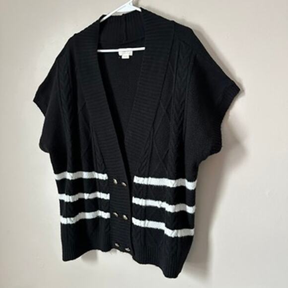 Anthropologie Maeve Sweater Vest Womens XL Black Striped Gold Button Preppy - Picture 3 of 12